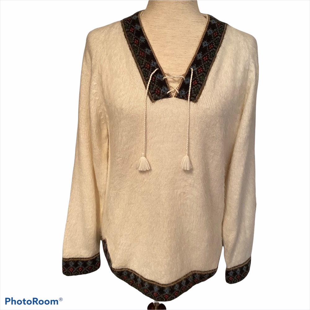 ARTESANIAS GOSHITEX Peru SWEATER V-NECK WHITE ALPACA VINTAGE M Fit